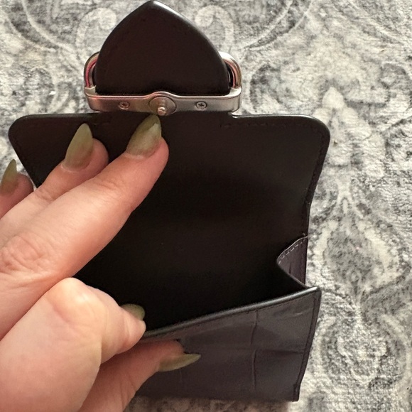 Coach Purple Croc-Embossed Leather Flap Wallet with Silver Buckle - Picture 3 of 4